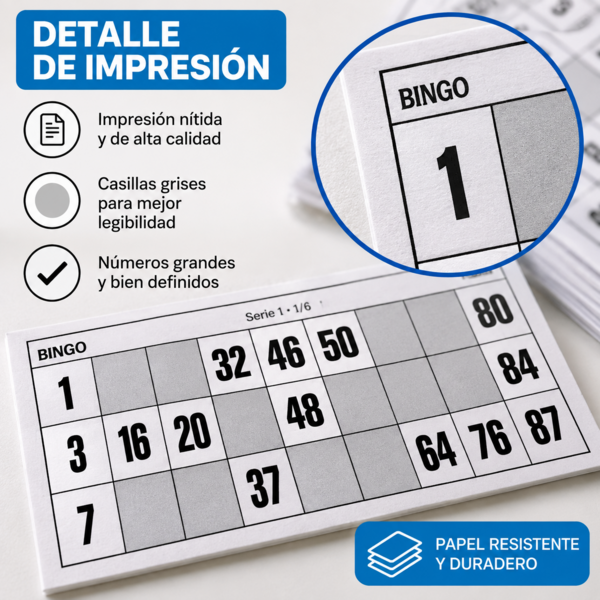 Cartones de bingo impresos en cartulina 170 g